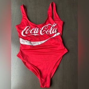Coca-cola one piece swim suit bright red open back